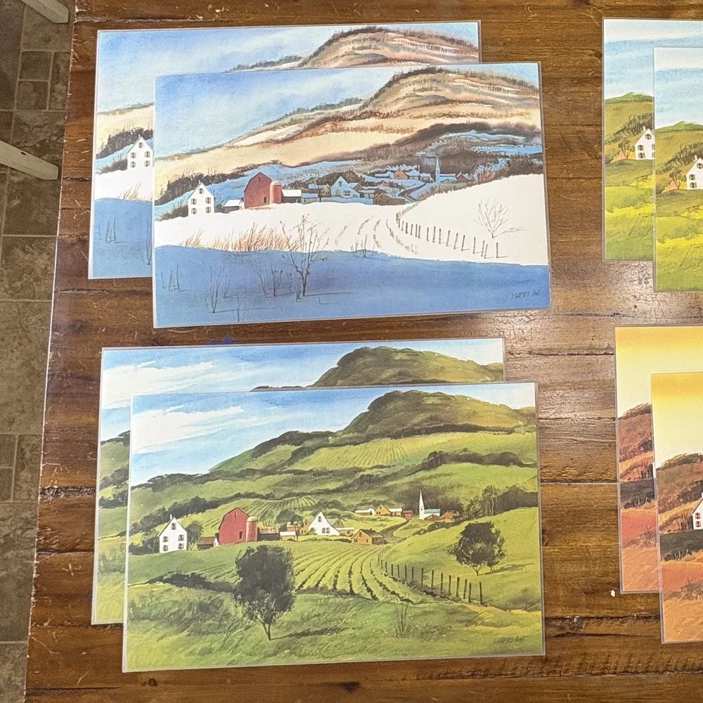 Shapiro AWS Four Seasons Vinyl Placemats Set 8 Farm Country Landscape Cottage